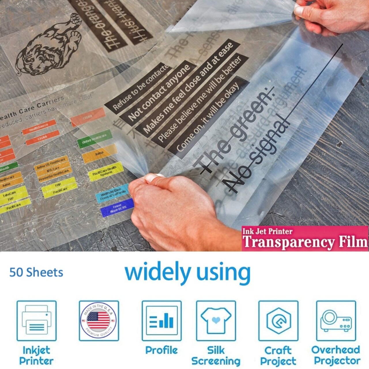 Inkjet Transparency Film Clear 8.5"x11" Sheets Pck Overhead Projector Crafts